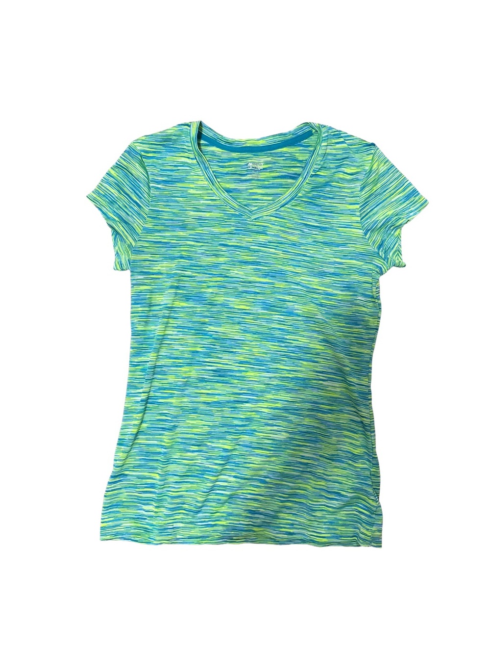 V-neck Active Tee in Aqua & Lime Space-Dye